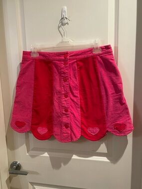 Smak Parlour ModCloth Women’s Pink Heart-Trim Scalloped Corduroy Mini Skirt